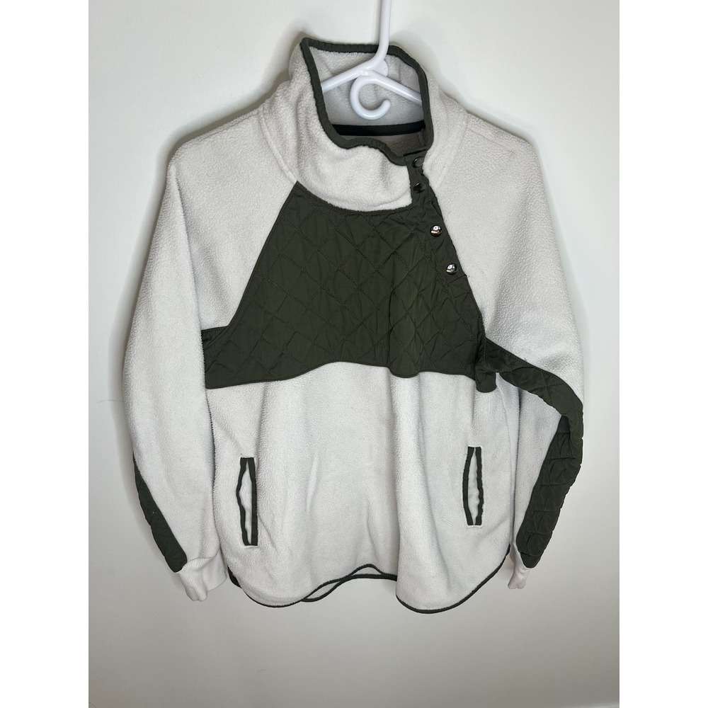 Abercrombie &‎ Fitch Wm LG White Sherpa Green Colorblock Half Button Jacket